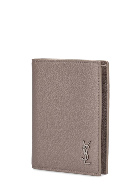 Saint Laurent: Tiny Cassandre leather wallet - Grey - men_1 | Luisa Via Roma