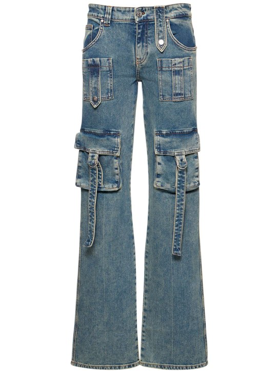 Blumarine: Denim low waisted straight cargo jeans - Blue - women_0 | Luisa Via Roma