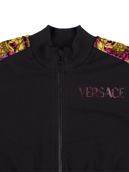 Versace: Embroidered logo crop cotton sweatshirt - Black - kids-girls_1 | Luisa Via Roma