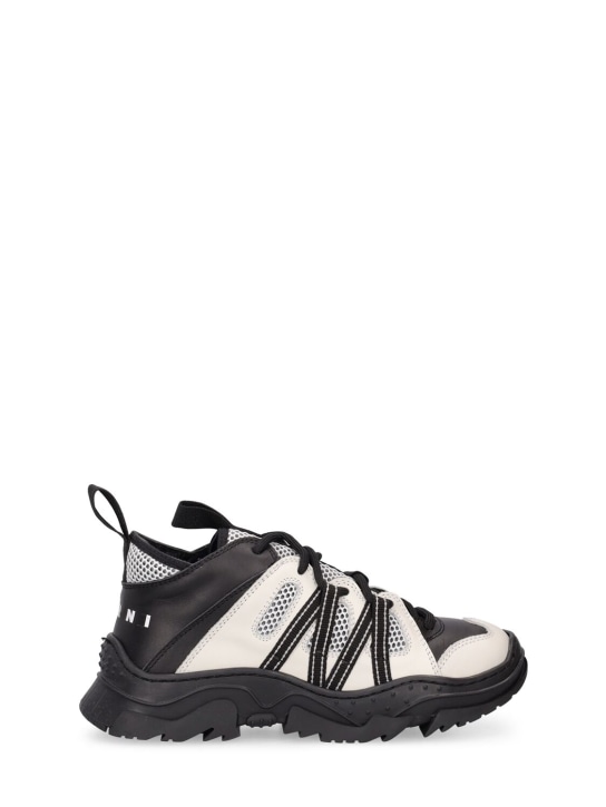 Marni Junior: Nylon & leather lace-up sneakers - Black/White - kids-boys_0 | Luisa Via Roma