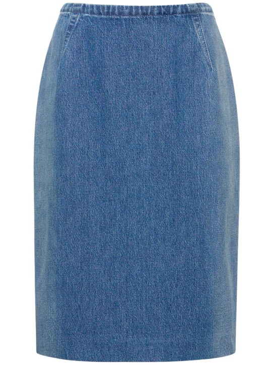 Versace: Jupe crayon en denim avec fente au dos - Bleu - women_0 | Luisa Via Roma