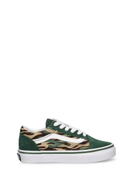 Vans: Old Skool V leather blend strap sneakers - Military Green - kids-boys_0 | Luisa Via Roma