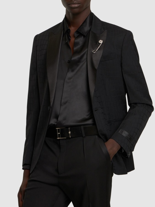 Versace: Cinturón de piel 4cm - Negro/Plata - men_1 | Luisa Via Roma