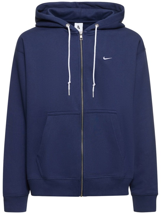 Nike: Solo Swoosh cotton blend zip hoodie - Midnight Navy/W - men_0 | Luisa Via Roma