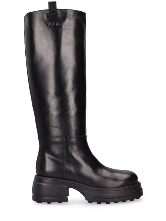 Tod's: 50mm Leather tall boots - Siyah - women_0 | Luisa Via Roma