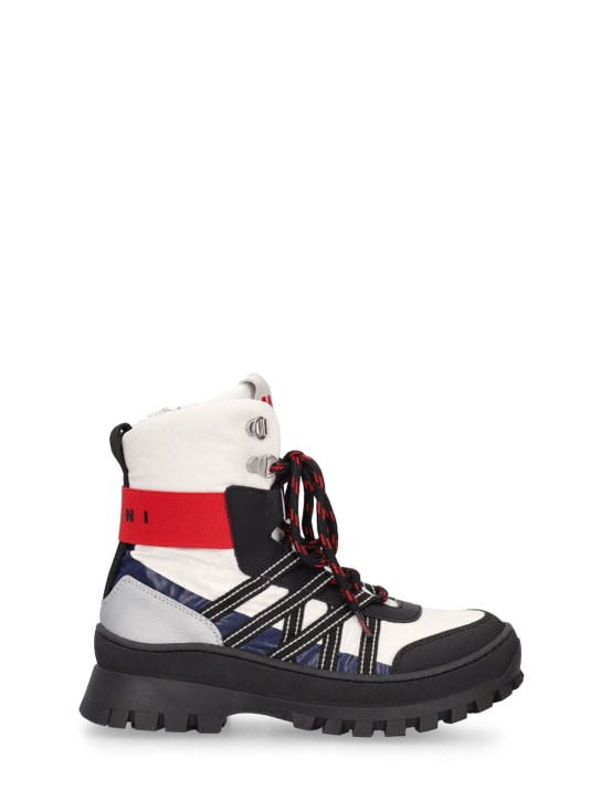 Marni Junior: Nylon & leather zip-up hiking boots - White/Black - kids-boys_0 | Luisa Via Roma