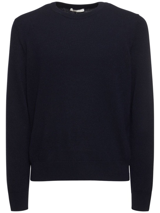 The Row: Benji cashmere crewneck sweater - Koyu Lacivert - men_0 | Luisa Via Roma