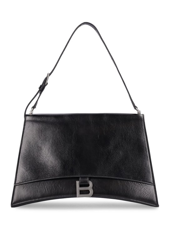 Balenciaga: Medium Crush leather shoulder bag - Siyah - women_0 | Luisa Via Roma