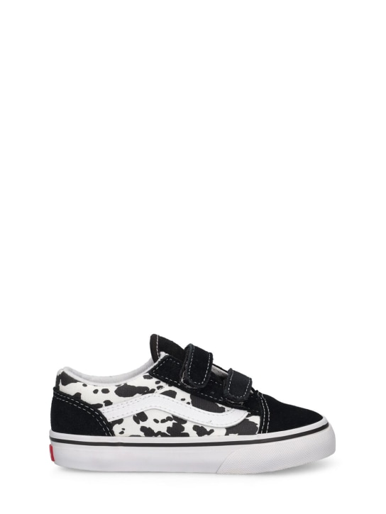 Vans: Old Skool V leather blend strap sneakers - Black/White - kids-girls_0 | Luisa Via Roma