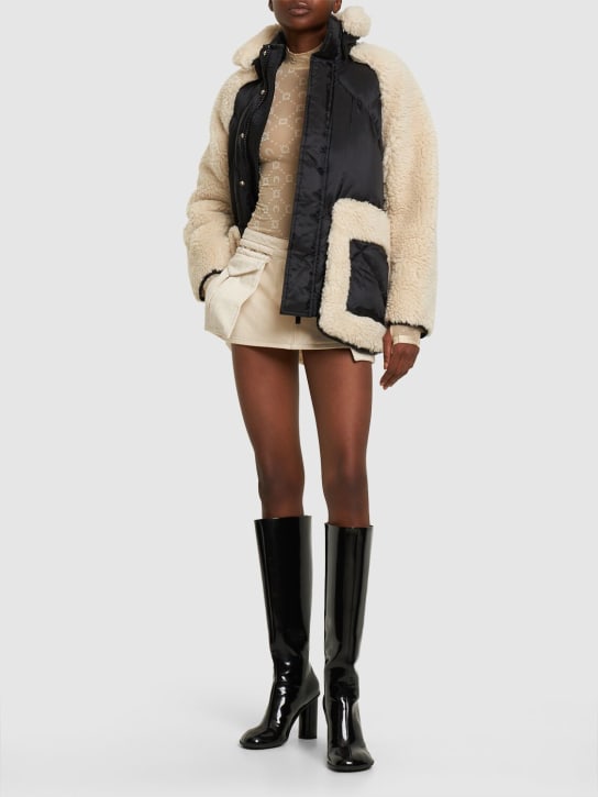 Sacai: Faux shearling & quilted nylon jacket - Black/Ecru - women_1 | Luisa Via Roma