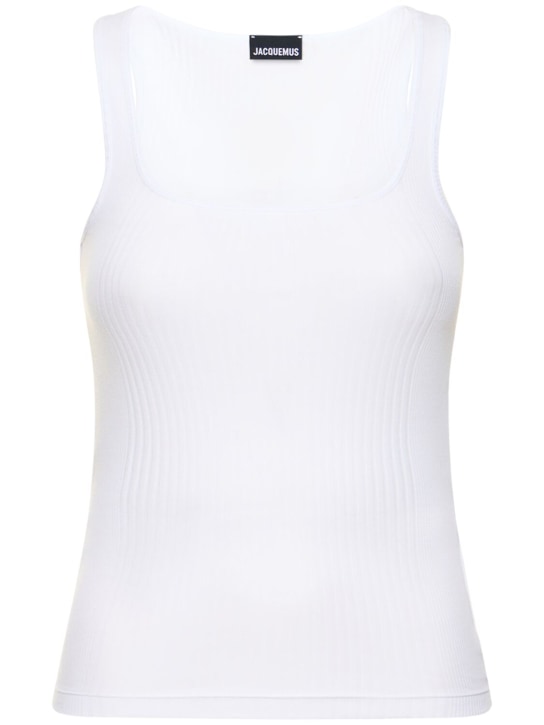 Jacquemus: Top de punto de algodón sin mangas - Blanco - women_0 | Luisa Via Roma