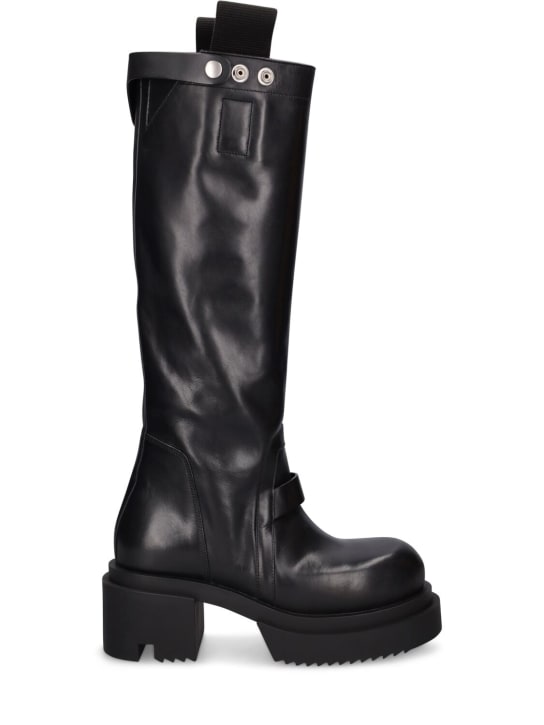 Rick Owens: 60mm Bogun leather tall boots - women_0 | Luisa Via Roma