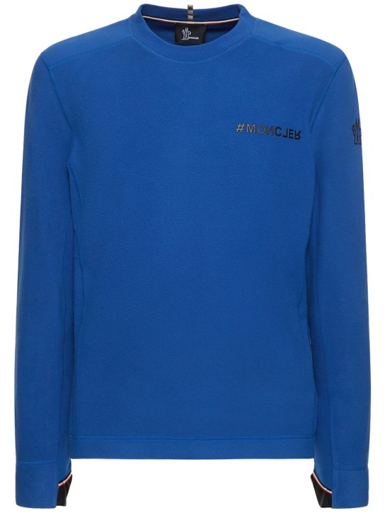 Moncler Grenoble: Langärmeliges T-Shirt aus Nylon mit Logodetail - Blau - men_0 | Luisa Via Roma