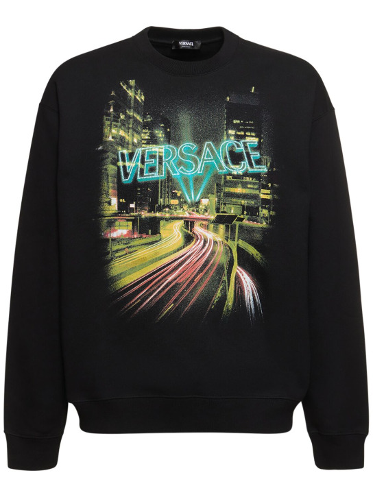 Versace: Versace lights printed cotton sweatshirt - Black - men_0 | Luisa Via Roma