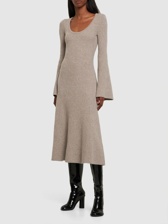 Michael Kors Collection: Flared cashmere blend knit midi dress - Grey - women_1 | Luisa Via Roma