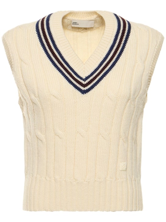 Tory Sport: Cable knit tennis vest - White - women_0 | Luisa Via Roma