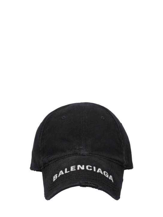 Balenciaga: Cappello in cotone con logo - Nero/Bianco - men_0 | Luisa Via Roma