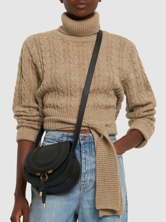 Chloé: Small Marcie leather shoulder bag - Siyah - women_1 | Luisa Via Roma