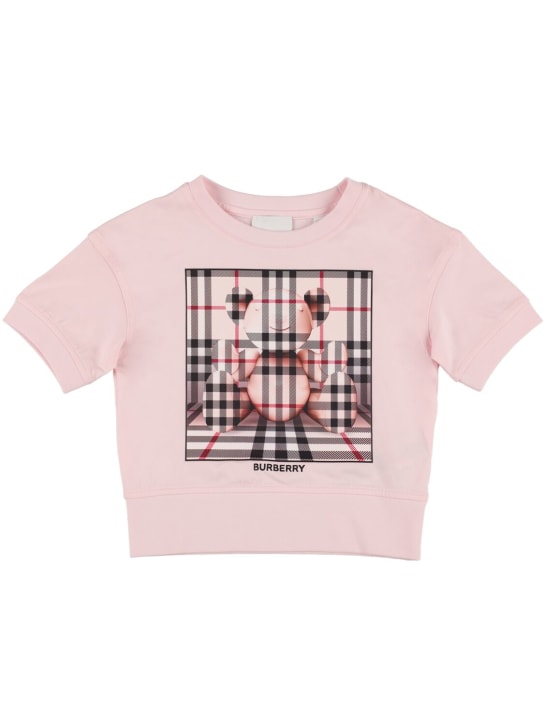 Burberry: T-shirt in jersey di cotone con logo - Rosa - kids-girls_0 | Luisa Via Roma