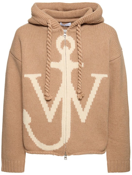 Logo wool knit zip-up hoodie - JW Anderson - Men | Luisaviaroma