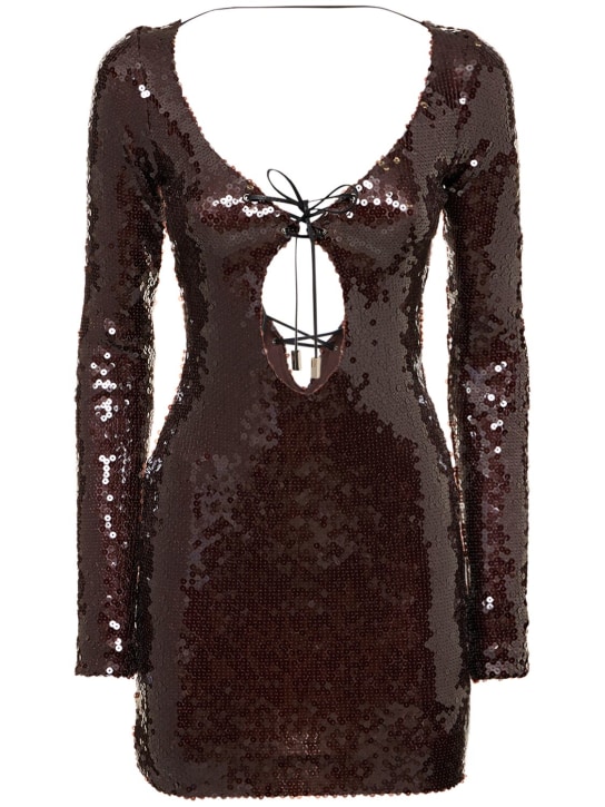 16arlington: Solarium sequined lace-up dress - Brown - women_0 | Luisa Via Roma