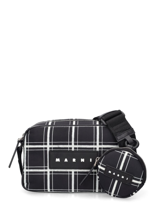 All-Over-Print Black and White Checkered Pattern Crossbody Bag