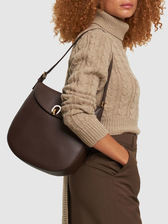 Savette: Large Tondo leather hobo shoulder bag - Kahverengi - women_1 | Luisa Via Roma