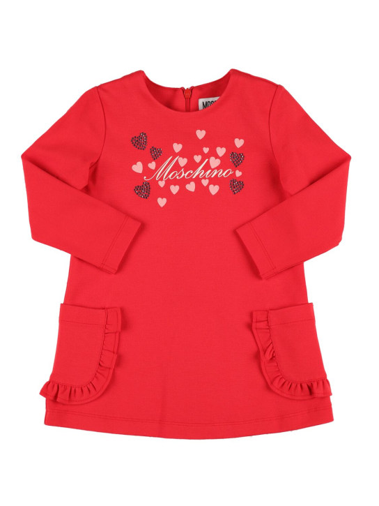 Moschino: Hearts print Punto Milano dress - Kırmızı - kids-girls_0 | Luisa Via Roma