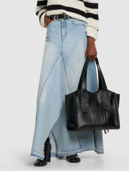 Chloé: Medium Mony leather tote bag - Siyah - women_1 | Luisa Via Roma