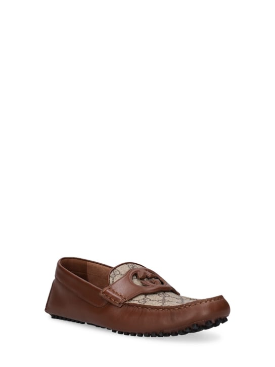 Gucci: GG cotton blend and leather loafers - Beige/Brown - men_1 | Luisa Via Roma