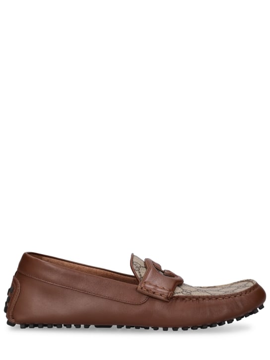 Gucci: GG cotton blend and leather loafers - Beige/Brown - men_0 | Luisa Via Roma
