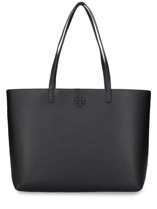 Tory Burch: McGraw leather tote bag - Siyah - women_0 | Luisa Via Roma