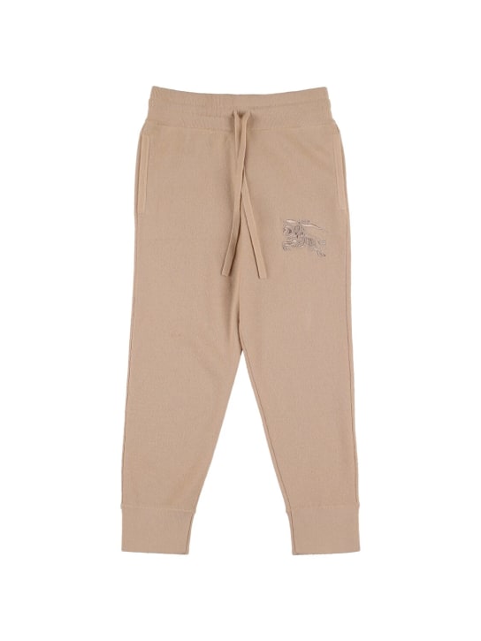 Burberry: Pantalon en maille de cachemire à logo - Beige - kids-boys_0 | Luisa Via Roma