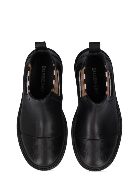 Burberry: Check print leather Chelsea boots - Black - kids-girls_1 | Luisa Via Roma
