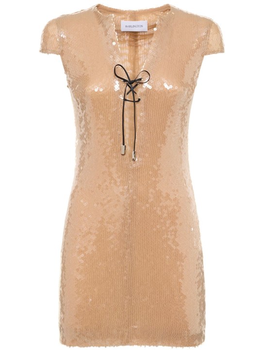 16arlington: Seer sequined lace-up mini dress - Beige - women_0 | Luisa Via Roma