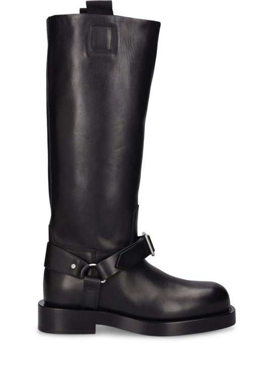 Burberry: 30mm Saddle tall leather boots - Black - women_0 | Luisa Via Roma