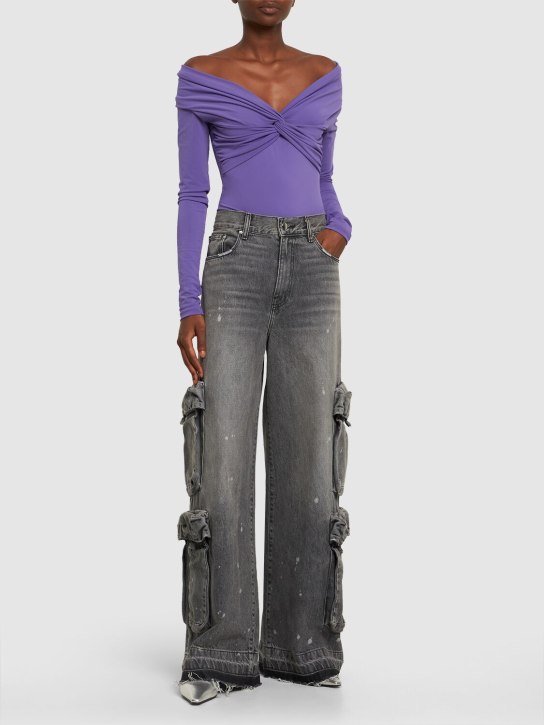 The Andamane: Kendall off the shoulder Lycra bodysuit - Purple - women_1 | Luisa Via Roma