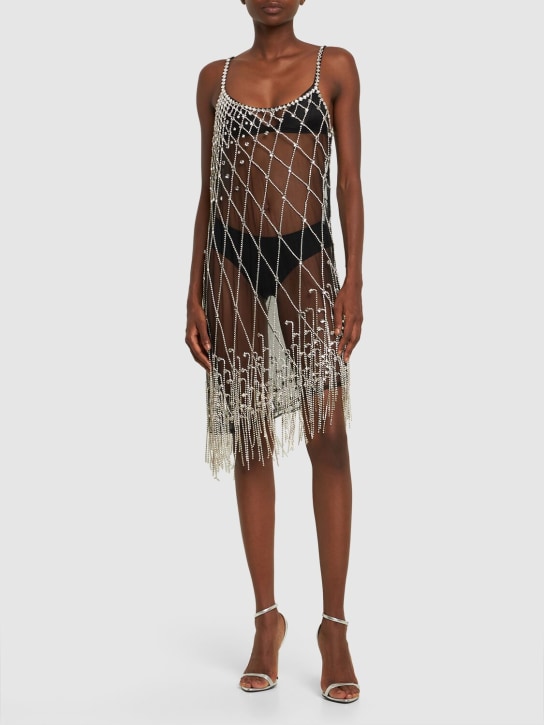 Dsquared2: Vestido corto de malla con cristales - Negro/Cristal - women_1 | Luisa Via Roma