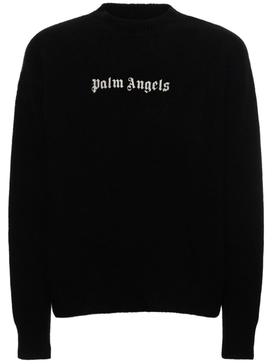 Palm Angels: Classic logo wool blend sweater - Siyah - men_0 | Luisa Via Roma