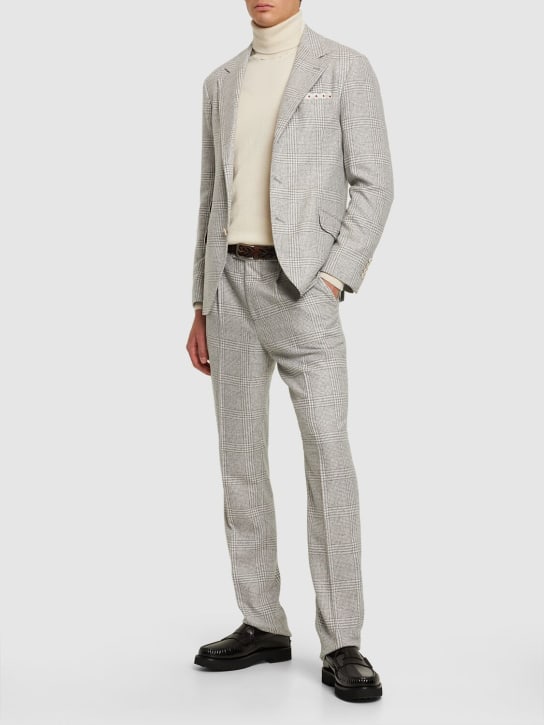Brunello Cucinelli: Tartan wool & silk suit - Pearl Grey - men_1 | Luisa Via Roma