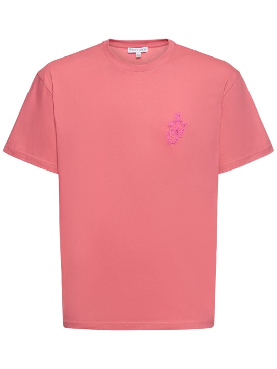 JW Anderson: 로고 패치 코튼 저지 티셔츠 - 핑크 - men_0 | Luisa Via Roma