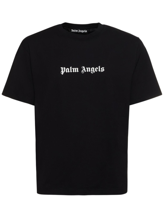 Palm Angels: T-shirt slim en coton à logo - Noir - men_0 | Luisa Via Roma