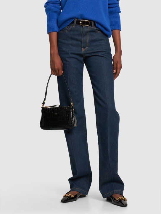 Tom Ford: Mini croc embossed leather shoulder bag - Black - women_1 | Luisa Via Roma