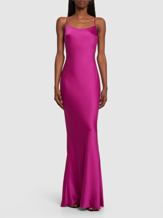 The Andamane: Bedrucktes Maxi-Slip-Kleid aus Satin „Ninfea“ - Rosa - women_1 | Luisa Via Roma