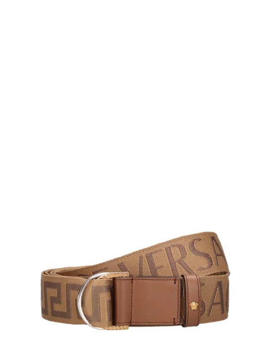 Versace: 4cm Logo webbing & leather belt - Beige/Brown - men_0 | Luisa Via Roma