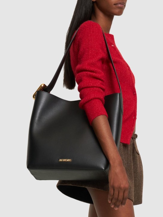 Jacquemus: Le Regalo leather tote bag - Black - women_1 | Luisa Via Roma
