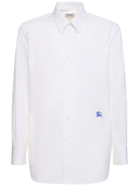 Burberry: Camisa de algodón con logo - Blanco - men_0 | Luisa Via Roma