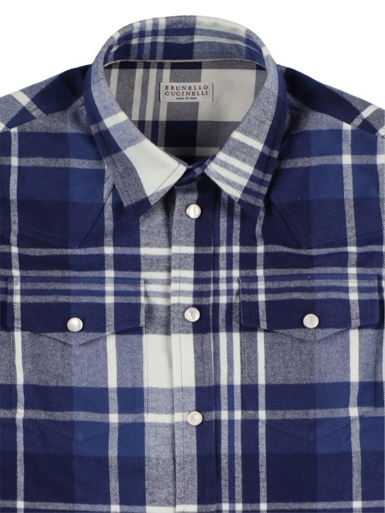 Brunello Cucinelli: Check print flannel shirt - Navy/White - kids-boys_1 | Luisa Via Roma