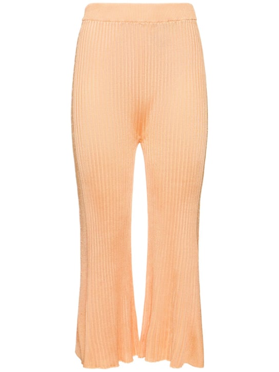 Jil Sander: Pantaloni cropped in jersey di viscosa a costine - Arancione Chiaro - women_0 | Luisa Via Roma