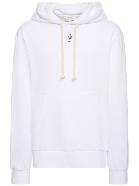 JW Anderson: Logo embroidery cotton & silk hoodie - White - men_0 | Luisa Via Roma